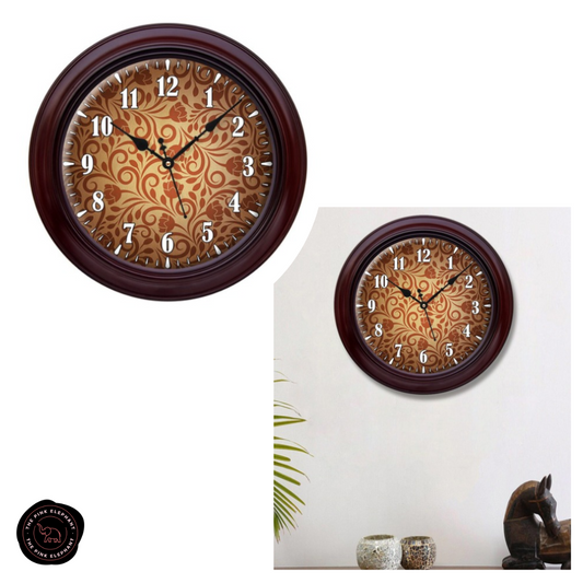 Brown Floral Wall Analog Clock